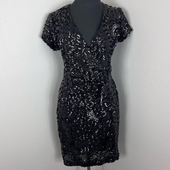 Moda International Sequin Black Mini Dress Sweetheart - Picture 1 of 8